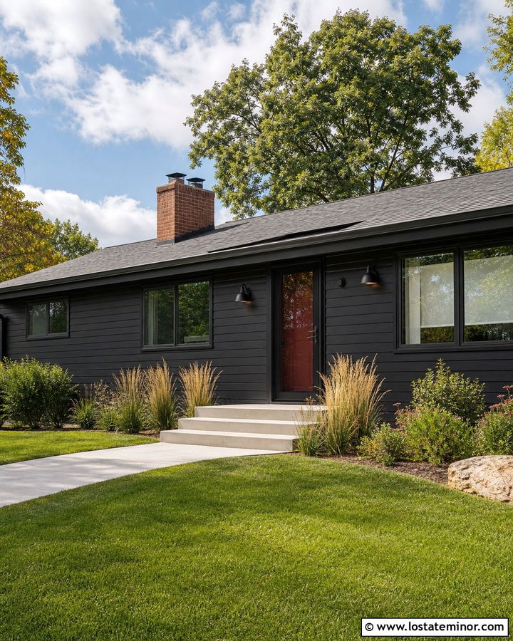 Jet Black Ranch With Red Door And Black Storm Door - 30 Jet Black House Design With Storm Door Ideas