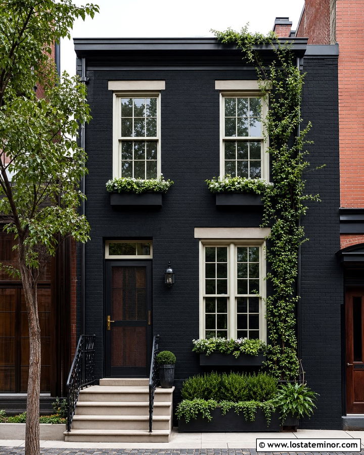 Jet Black Row House With Steel Screen Door - 30 Jet Black House Design With Screen Door Ideas