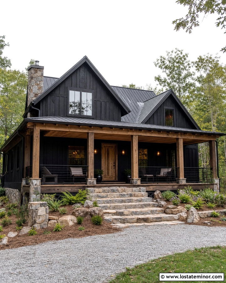 Jet Black Rustic House With Reclaimed Wood Deck - 30 Jet Black House Design With Deck Ideas