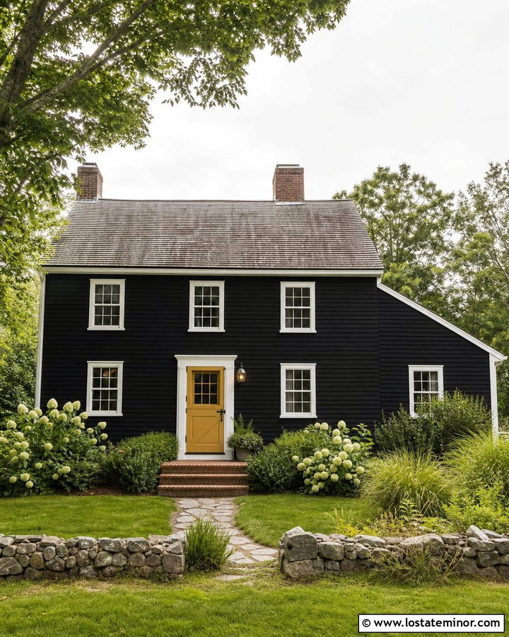 Jet Black Saltbox House With Mustard Dutch Door - 30 Jet Black House Design With Dutch Door Ideas