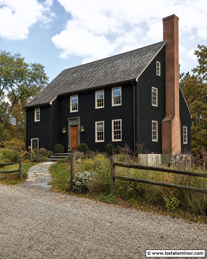 Jet Black Saltbox House With Side Chimney - 30 Jet Black House Design With Chimney Ideas