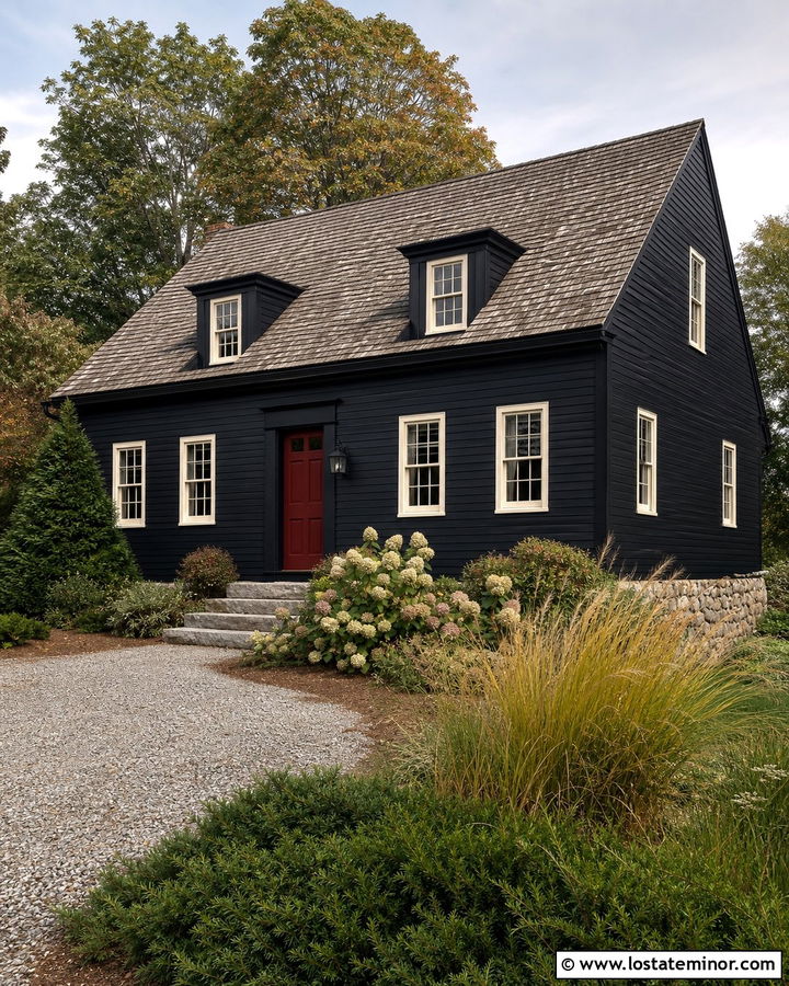 Jet Black Saltbox With Shed Dormers - 30 Jet Black House Design With Dormers Ideas