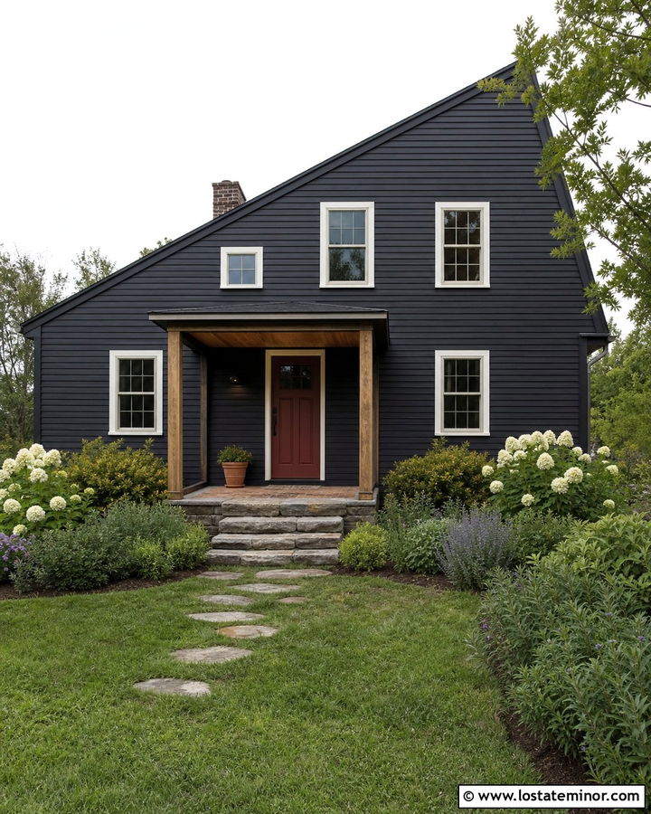 Jet Black Saltbox With Simple Porch - 30 Jet Black House Design With Front Porch Ideas