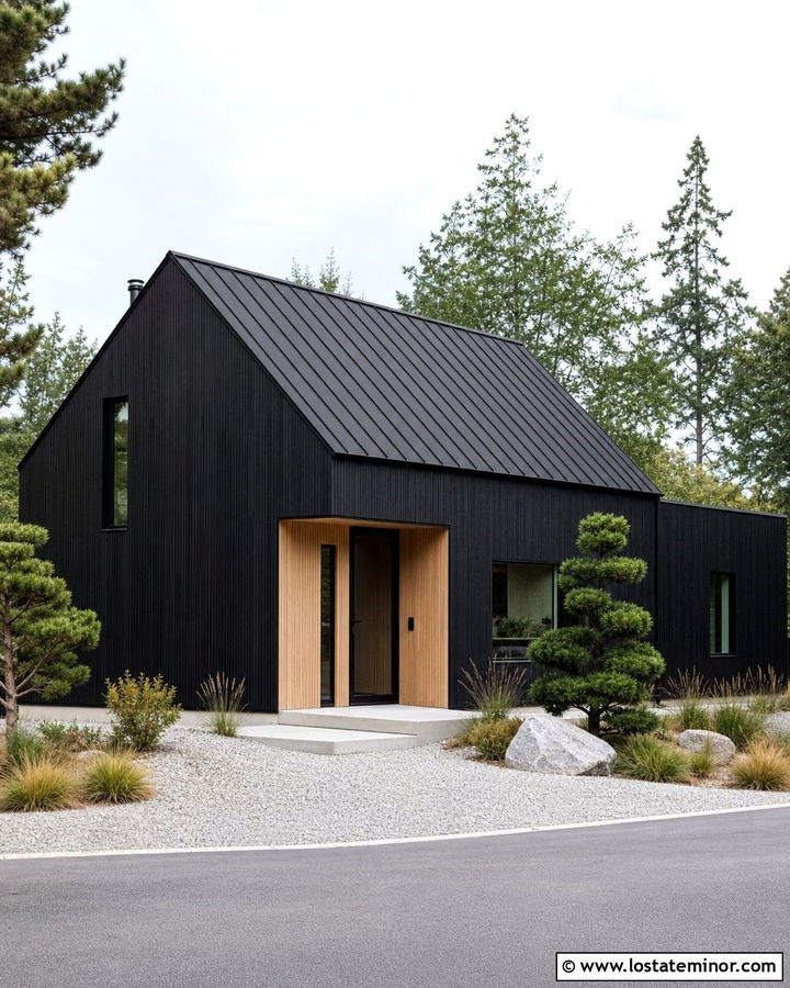 Jet Black Scandinavian House With Black Screen Door - 30 Jet Black House Design With Screen Door Ideas