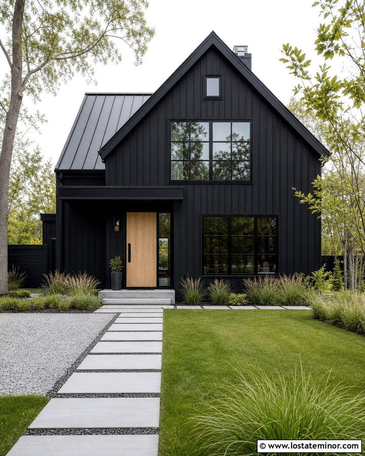 Jet Black Scandinavian House With Black Trim - 30 Jet Black House Design With Board and Batten Ideas