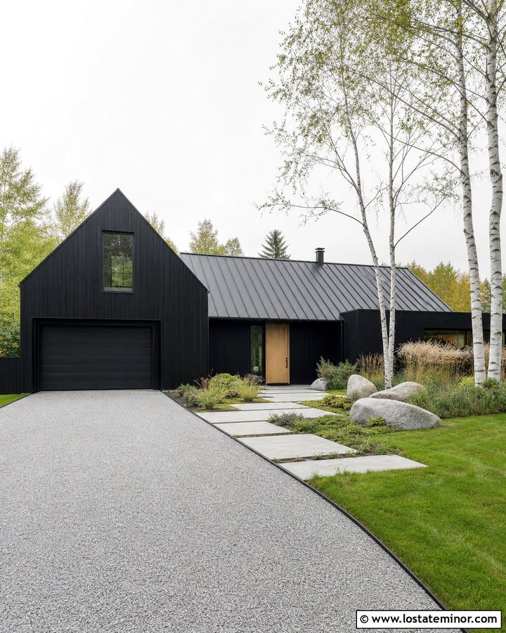 Jet Black Scandinavian House With Gravel Driveway - 30 Jet Black House Design With Driveway Ideas
