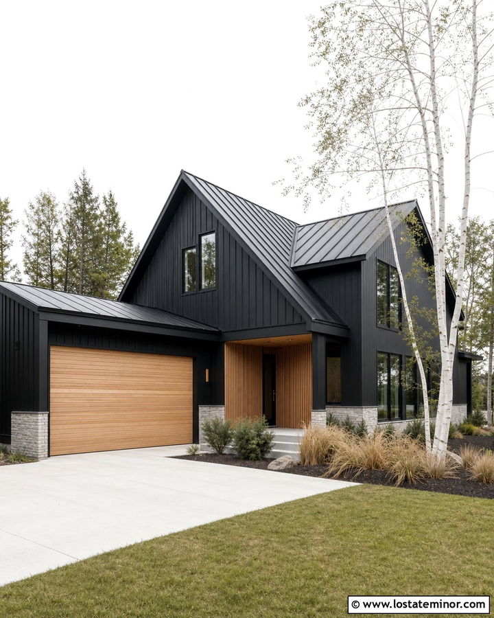 Jet Black Scandinavian House With Light Oak Garage Door - 30 Jet Black House Design With Garage Door Ideas