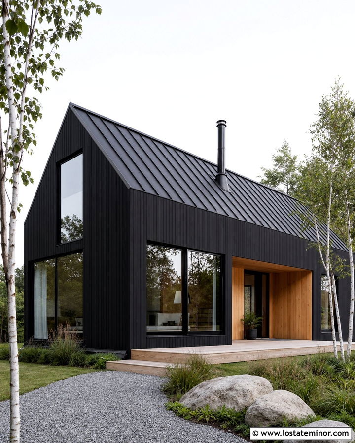 Jet Black Scandinavian House With Metal Chimney - 30 Jet Black House Design With Chimney Ideas
