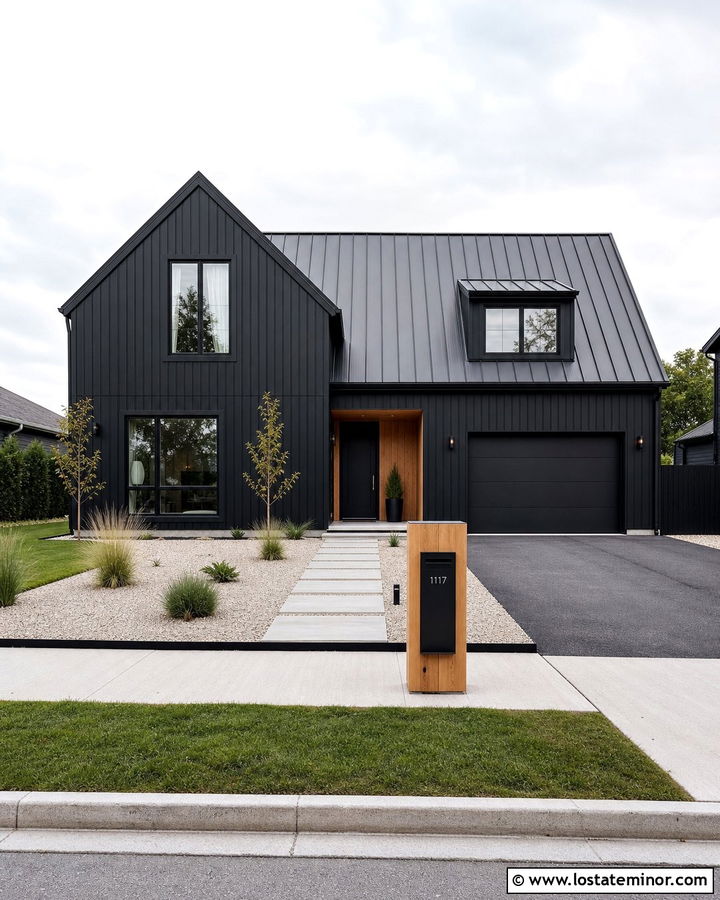 Jet Black Scandinavian House With Minimal Mailbox - 30 Jet Black House Design With Mailbox Ideas