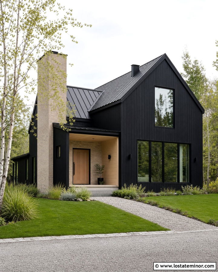 Jet Black Scandinavian House With Pale Brick - 30 Jet Black House Design With Brick Accents Ideas