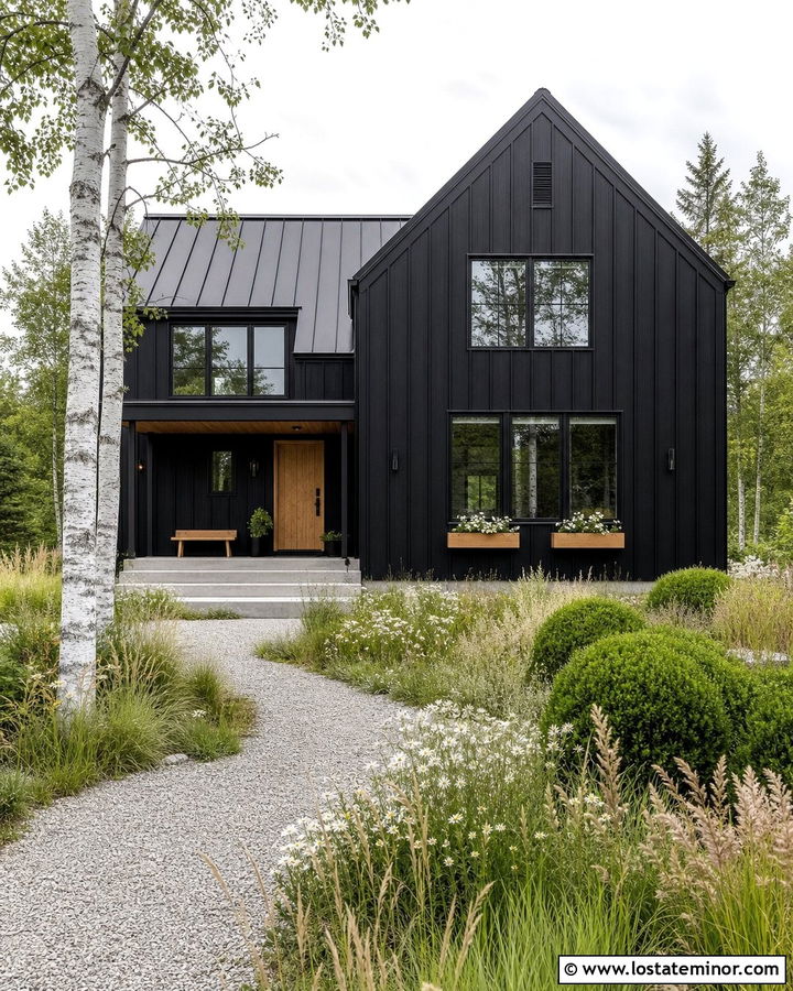 Jet Black Scandinavian House With Simple Window Boxes - 30 Jet Black House Design With Window Boxes Ideas