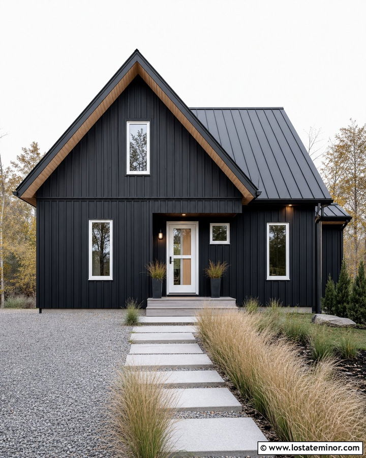Jet Black Scandinavian House With White Storm Door - 30 Jet Black House Design With Storm Door Ideas