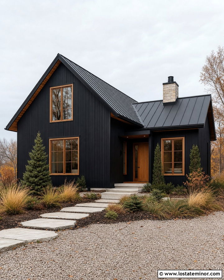 Jet Black Scandinavian House With Wood Windows - 30 Jet Black House Design With Window Frames Ideas