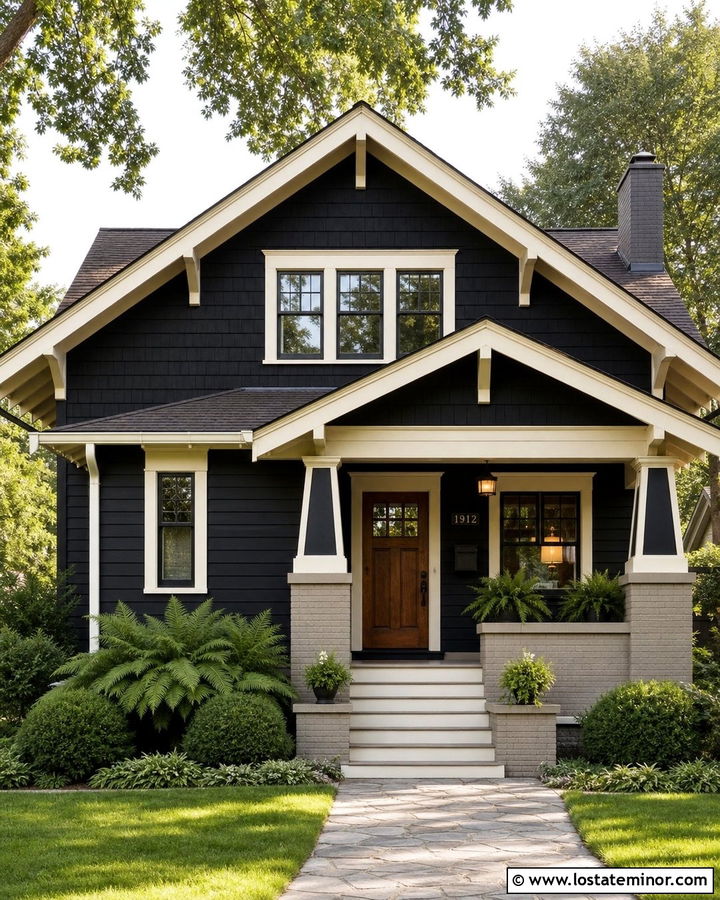 Jet Black Shingle Bungalow With Cream Trim - 30 Jet Black House Design With Shingles Ideas