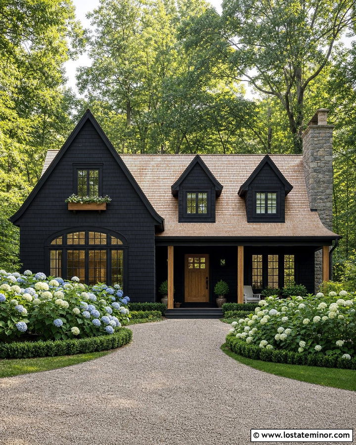 Jet Black Shingle Cottage With Cedar Roof - 30 Jet Black House Design With Shingles Ideas