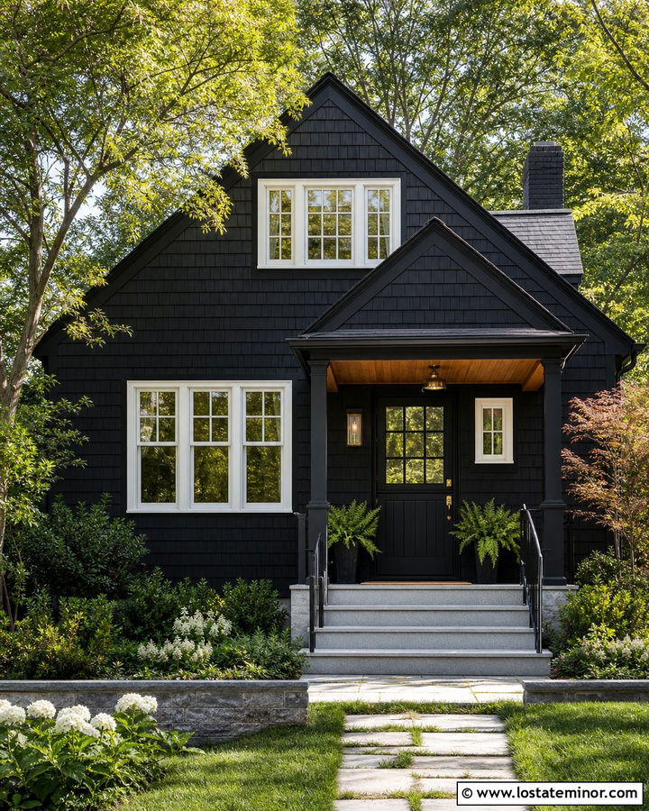 Jet Black Shingle House With Black Dutch Door - 30 Jet Black House Design With Dutch Door Ideas