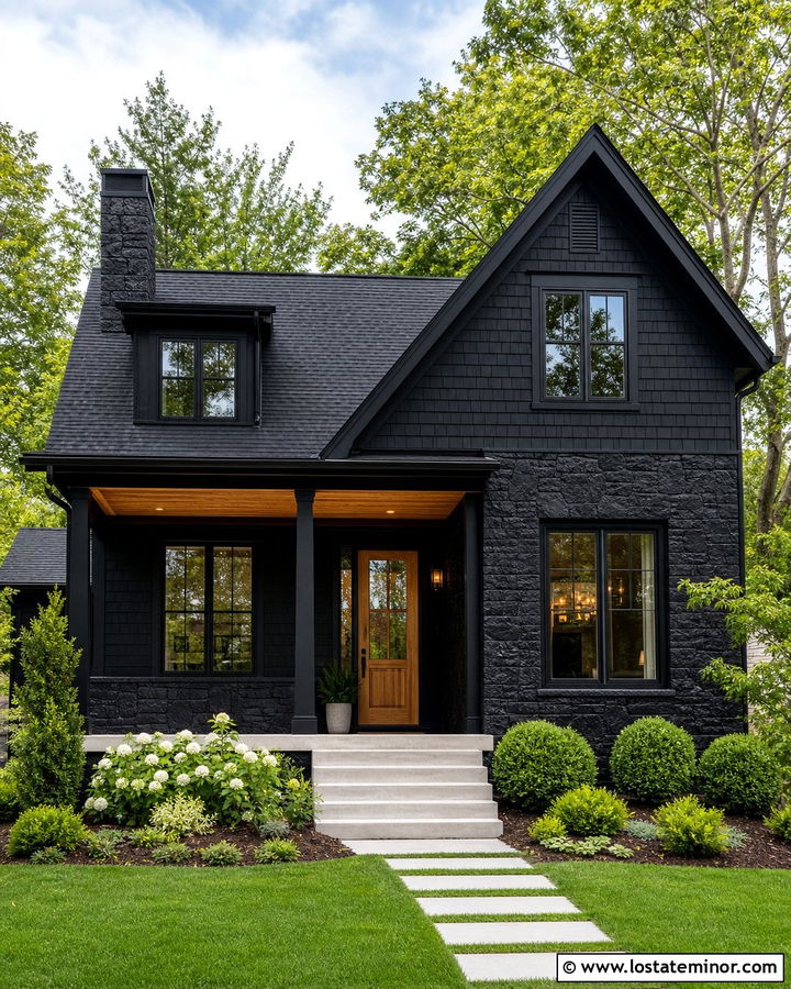 Jet Black Shingle House With Black Roof - 30 Jet Black House Design With Shingles Ideas