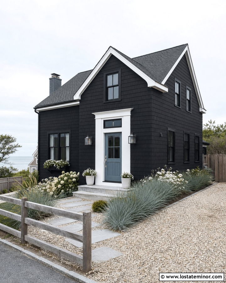 Jet Black Shingle House With Blue Door - 30 Jet Black House Design With Shingles Ideas