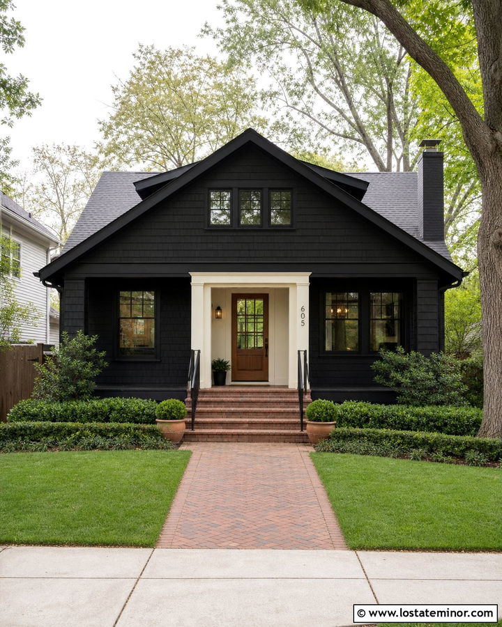 Jet Black Shingle House With Brick Steps - 30 Jet Black House Design With Shingles Ideas
