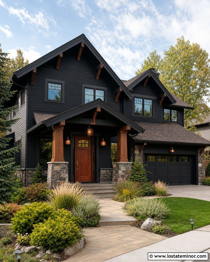 Jet Black Shingle House With Brown Roof - 30 Jet Black House Design With Shingles Ideas