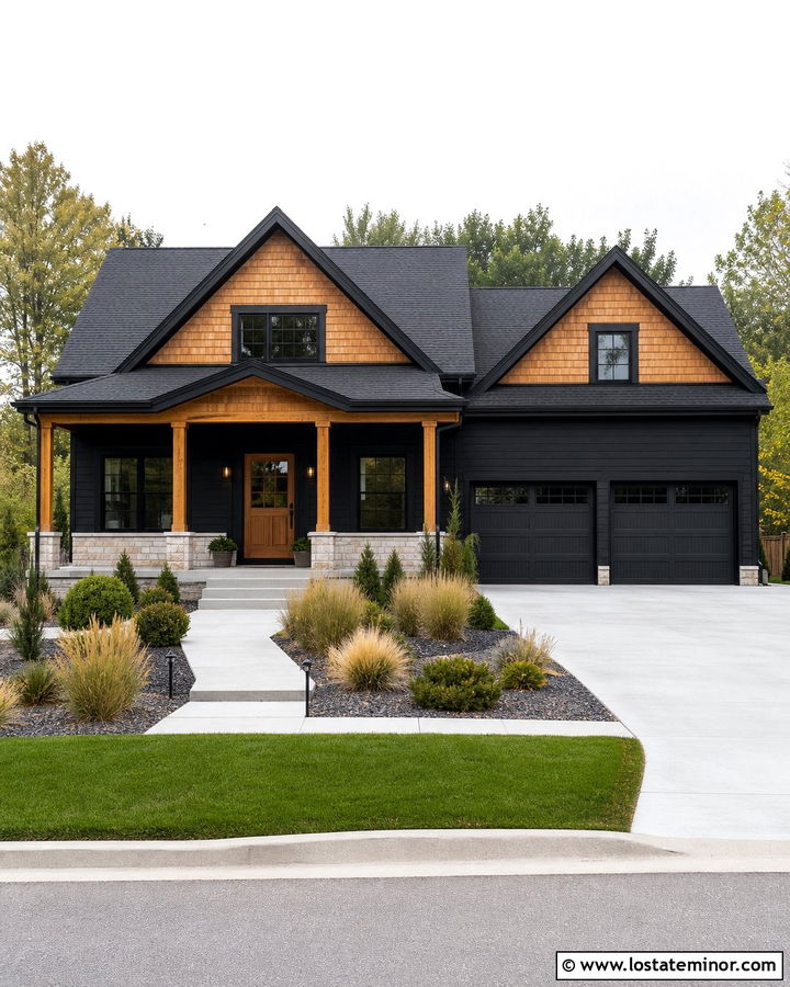 Jet Black Shingle House With Cedar Accents - 30 Jet Black House Design With Shingles Ideas