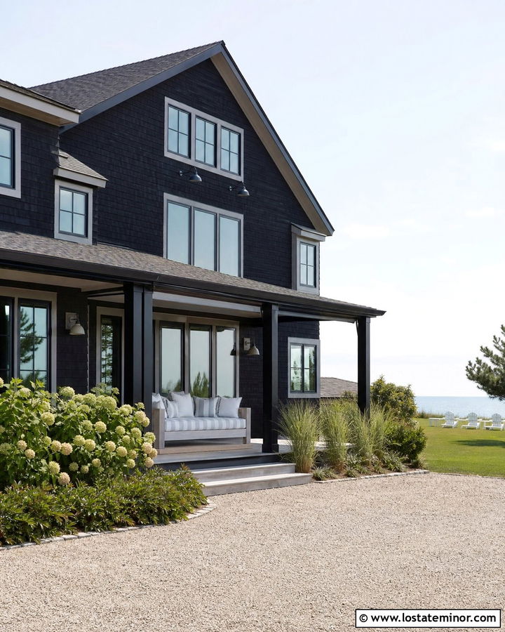 Jet Black Shingle House With Coastal Daybed - 30 Jet Black House Design With Daybed Ideas