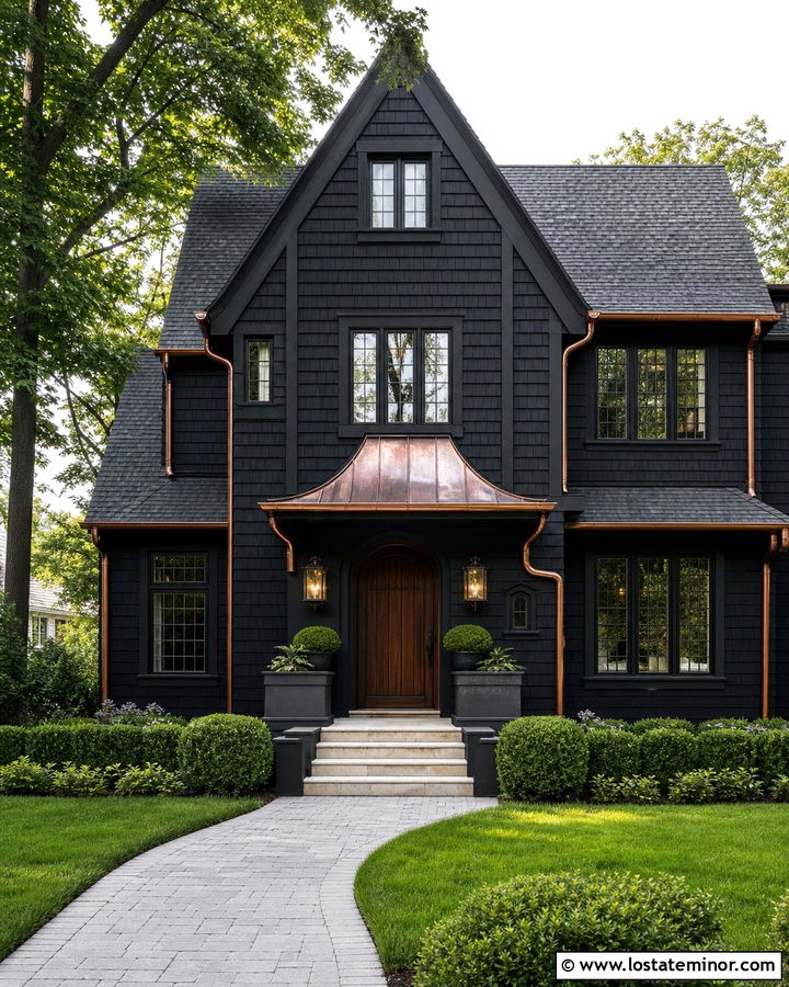 Jet Black Shingle House With Copper Gutters - 30 Jet Black House Design With Shingles Ideas