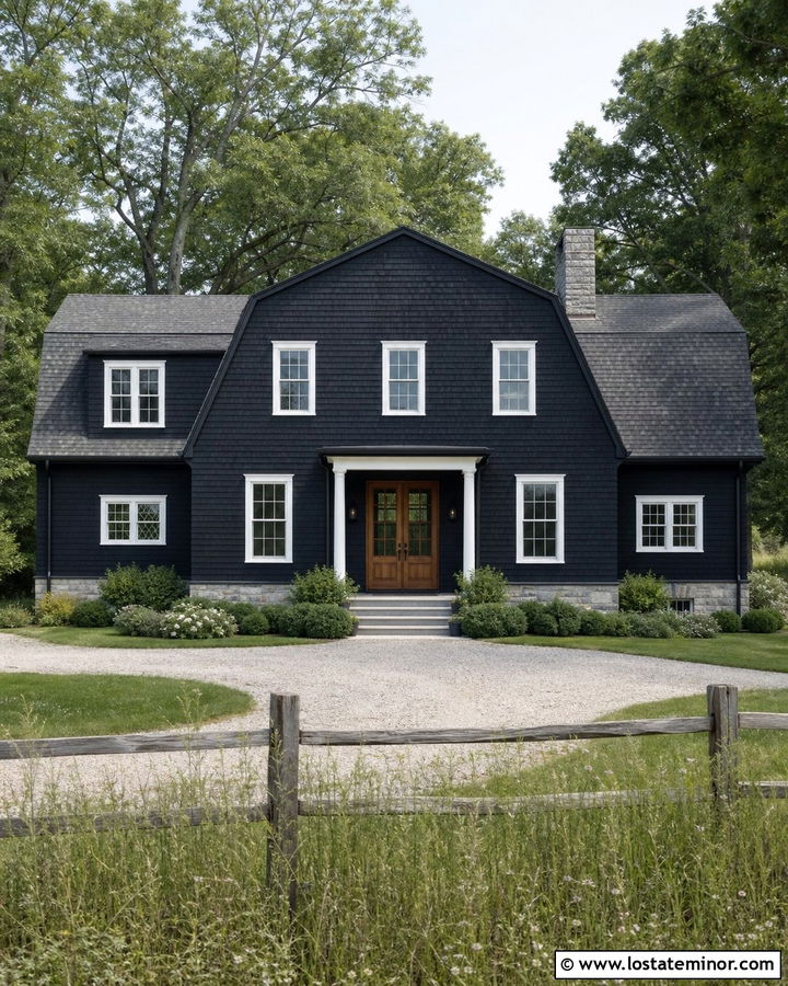 Jet Black Shingle House With Gambrel Roof - 30 Jet Black House Design With Shingles Ideas