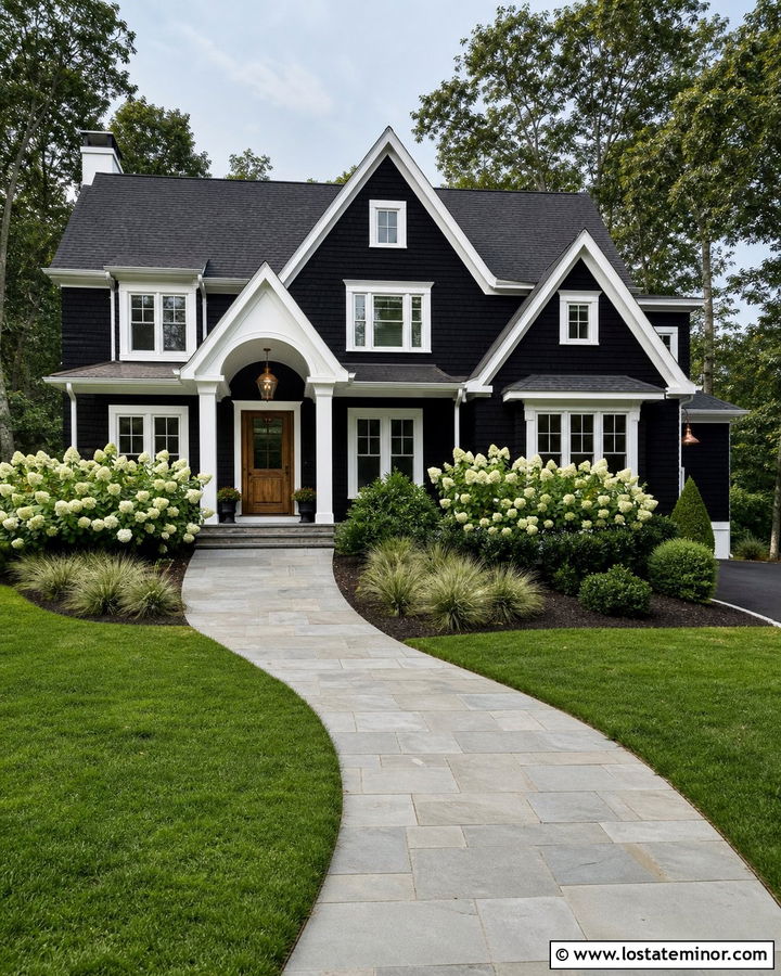 Jet Black Shingle House With Granite Walkway - 30 Jet Black House Design With Walkway Ideas