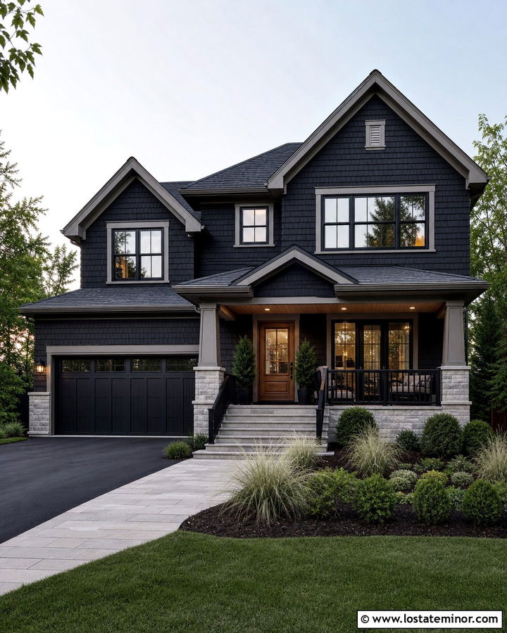Jet Black Shingle House With Gray Trim - 30 Jet Black House Design With Shingles Ideas