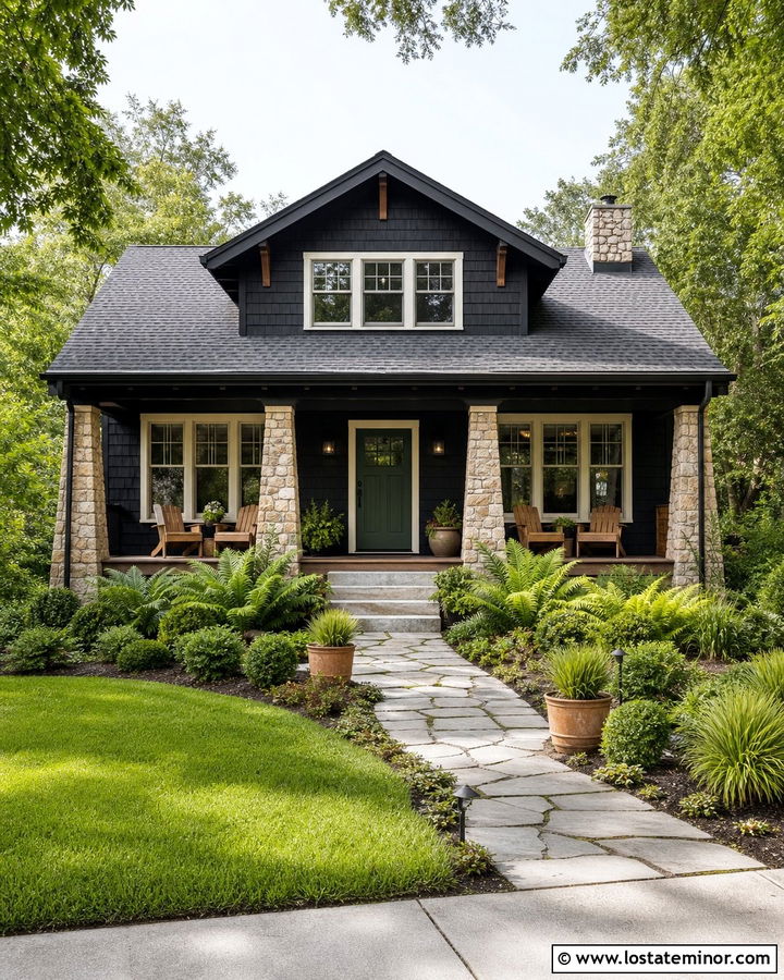 Jet Black Shingle House With Green Door - 30 Jet Black House Design With Shingles Ideas