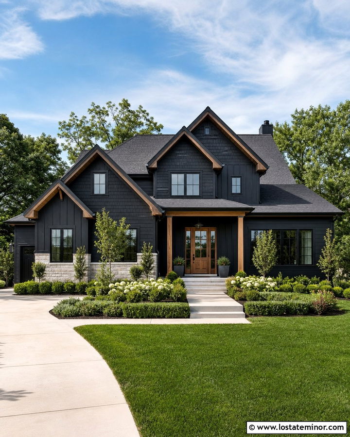 Jet Black Shingle House With Mixed Siding - 30 Jet Black House Design With Shingles Ideas