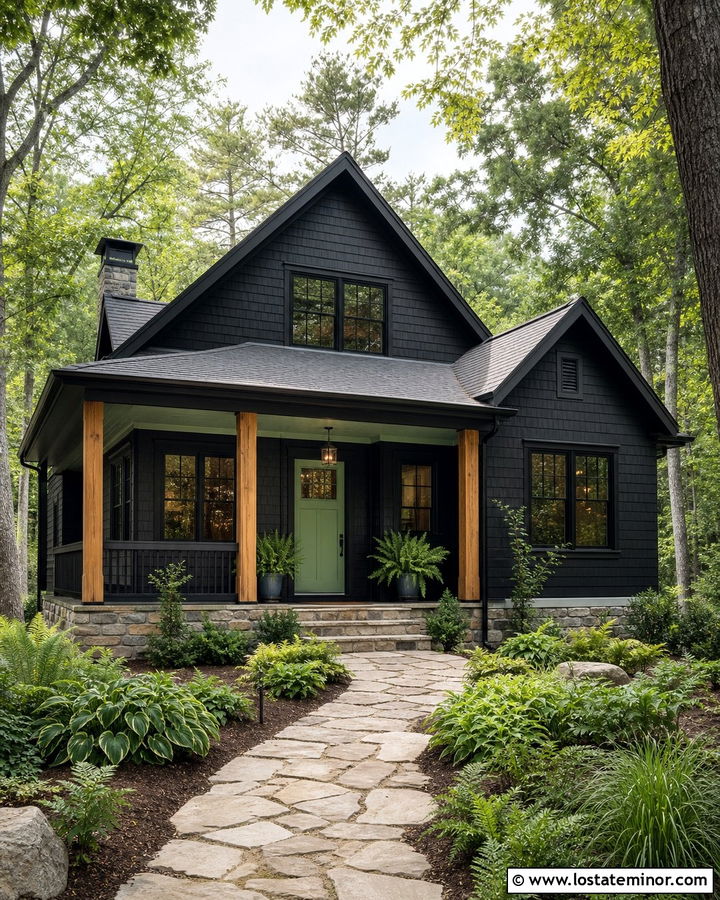 Jet Black Shingle House With Sage Accents - 30 Jet Black House Design With Shingles Ideas