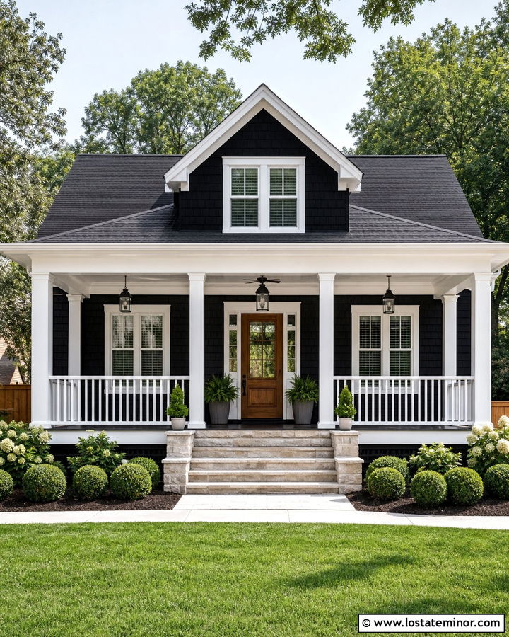 Jet Black Shingle House With White Porch - 30 Jet Black House Design With Shingles Ideas
