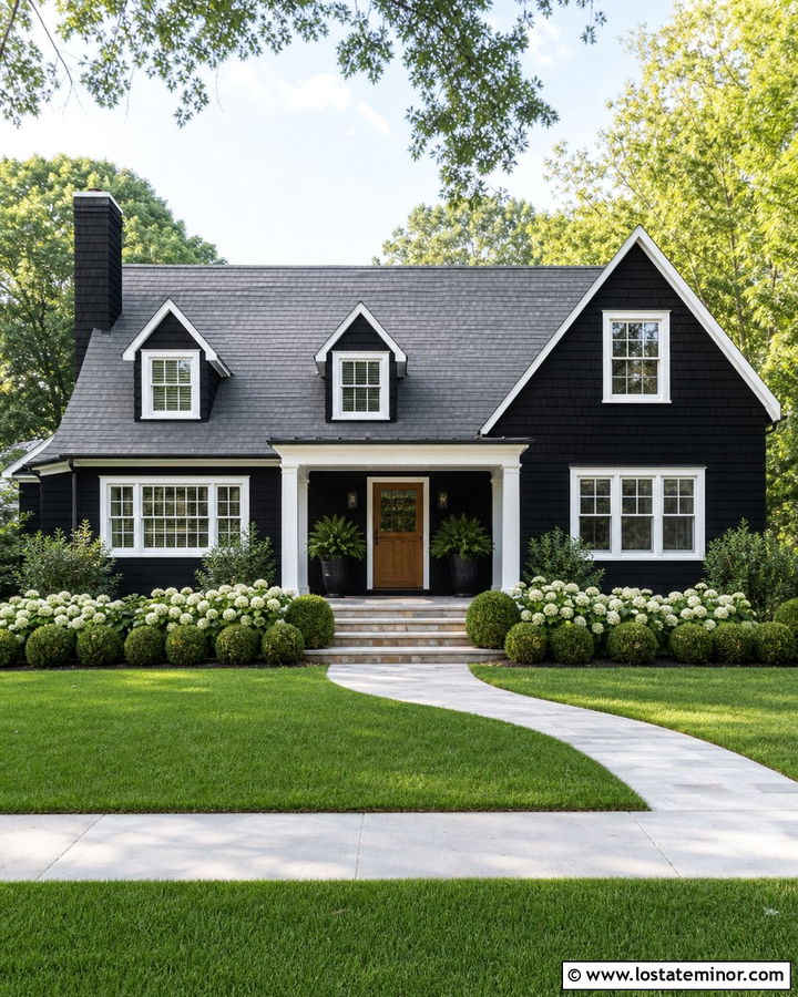 Jet Black Shingle House With White Trim - 30 Jet Black House Design With Shingles Ideas