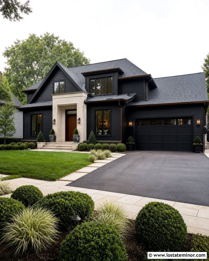 Jet Black Siding With Bronze Windows - 30 Jet Black House Design With Siding Ideas