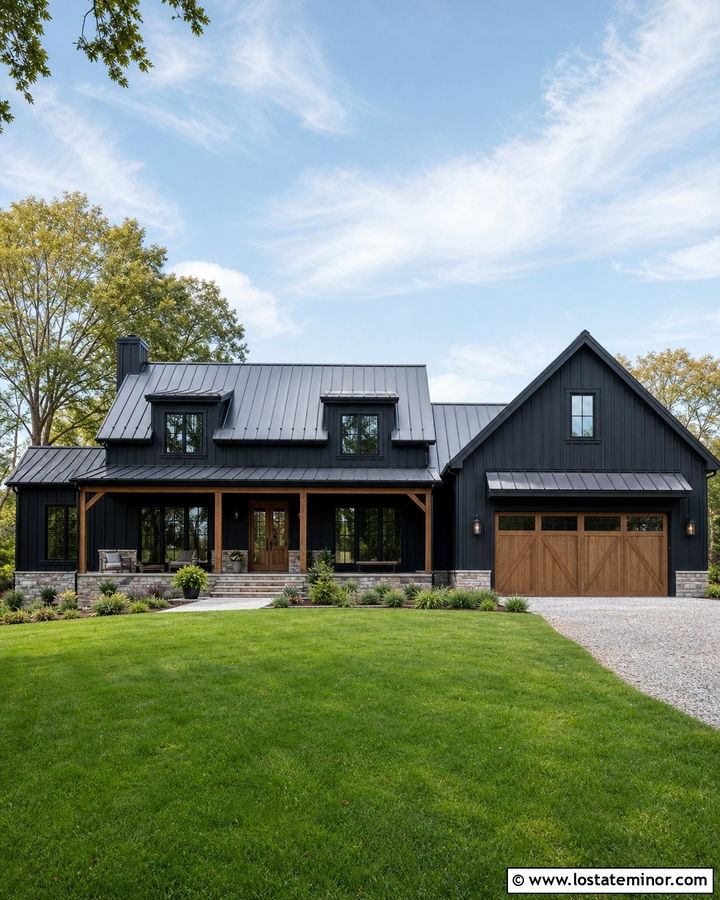 Jet Black Siding With Galvanized Metal Roof - 30 Jet Black House Design With Siding Ideas