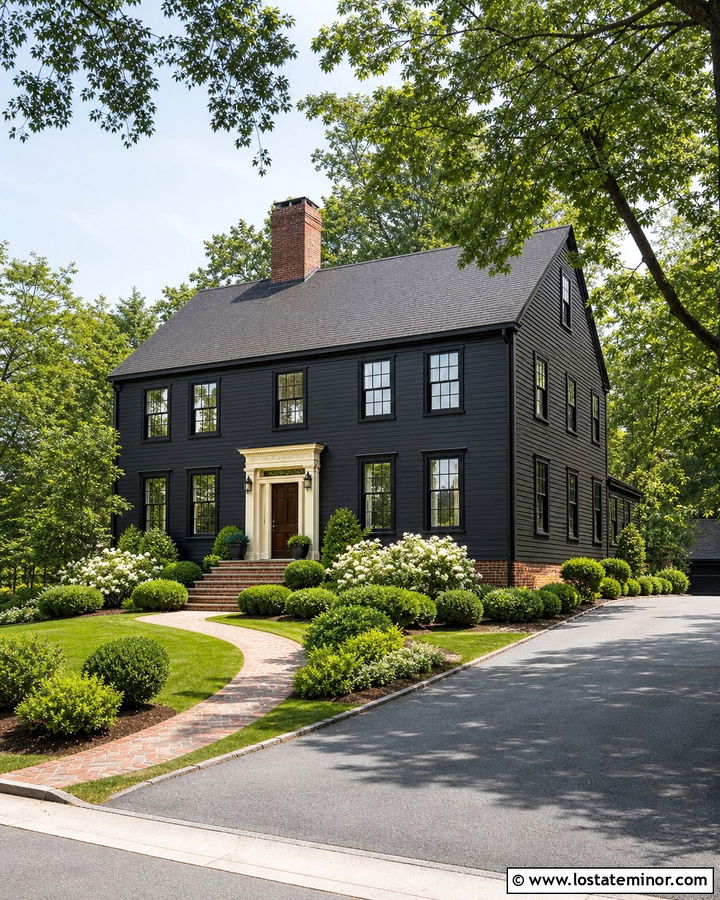 Jet Black Siding With Red Brick Foundation - 30 Jet Black House Design With Siding Ideas