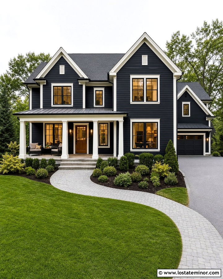Jet Black Siding With White Trim And Black Windows - 30 Jet Black House Design With Siding Ideas