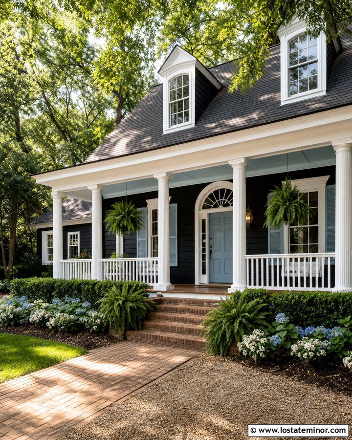 Jet Black Southern House With Blue Shutters - 30 Jet Black House Design With Shutters Ideas