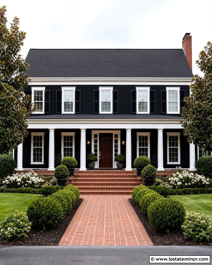 Jet Black Southern House With Brick Porch - 30 Jet Black House Design With Brick Accents Ideas