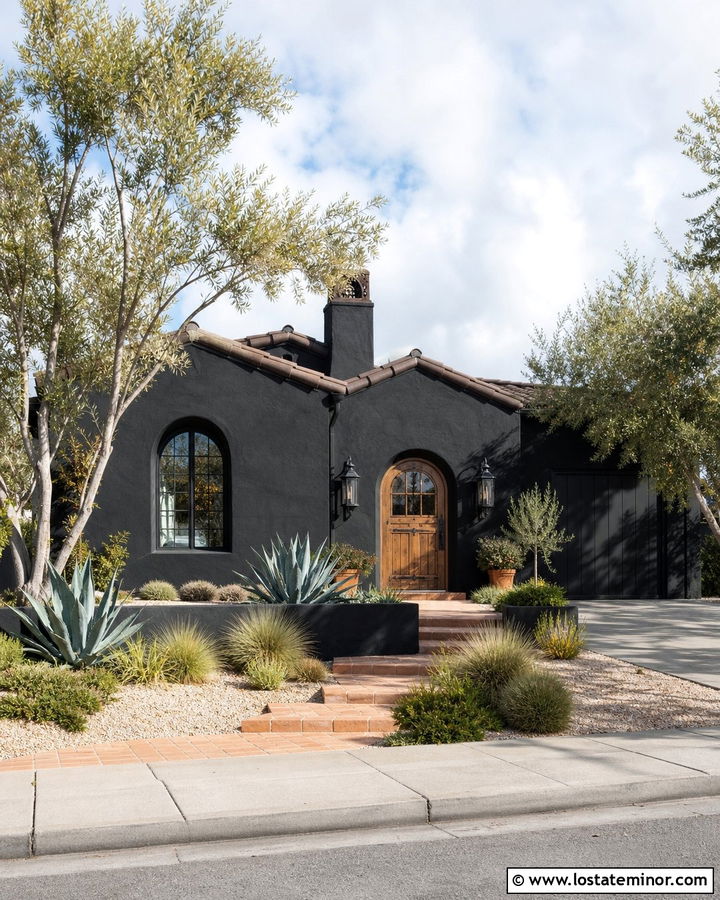 Jet Black Spanish House With Natural Oak Dutch Door - 30 Jet Black House Design With Dutch Door Ideas