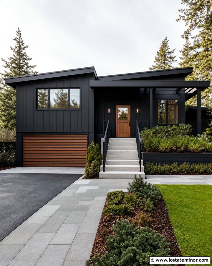 Jet Black Split Level With Cedar Dutch Door - 30 Jet Black House Design With Dutch Door Ideas