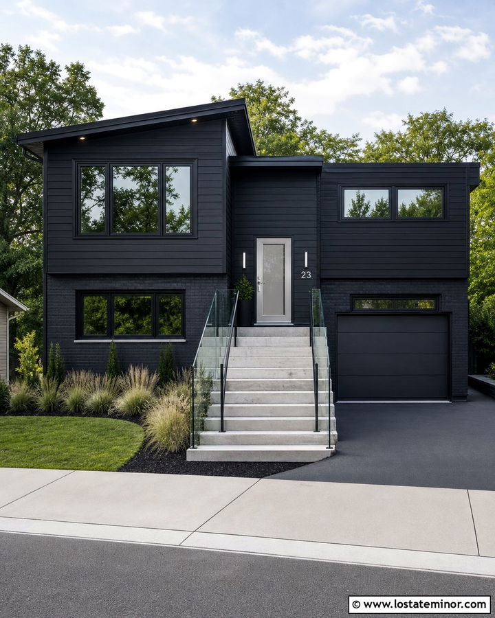 Jet Black Split Level With Silver Storm Door - 30 Jet Black House Design With Storm Door Ideas