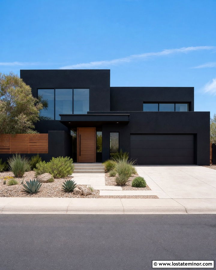 Jet Black Stucco House With Black Aluminum Windows - 30 Jet Black House Design With Window Frames Ideas