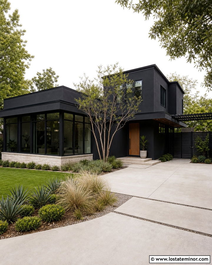 Jet Black Stucco House With Courtyard Sunroom - 30 Jet Black House Design With Sunroom Ideas