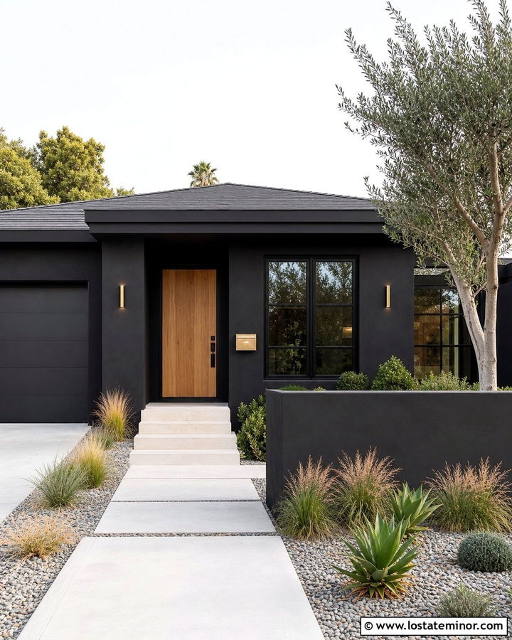 Jet Black Stucco House With Wall Mailbox - 30 Jet Black House Design With Mailbox Ideas