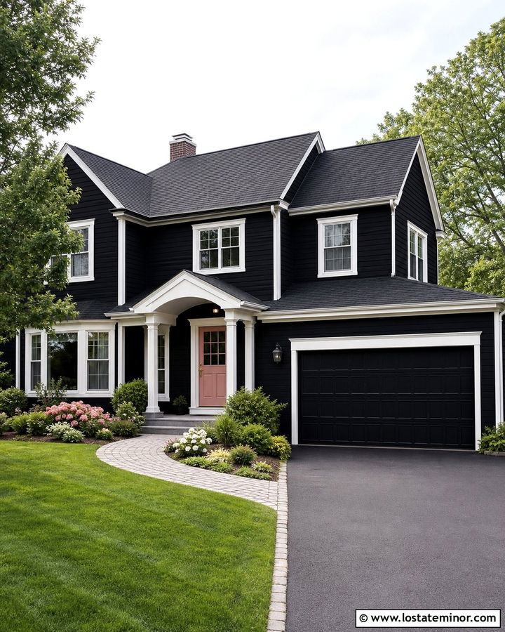 Jet Black Suburban House With Pink Dutch Door - 30 Jet Black House Design With Dutch Door Ideas