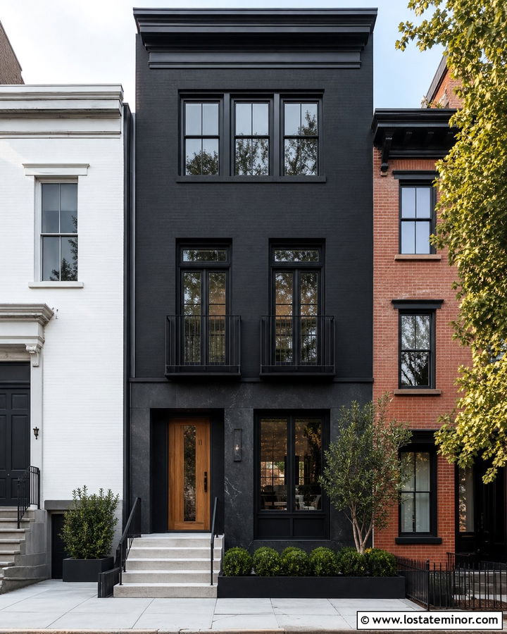 Jet Black Townhouse With Black Granite - 30 Jet Black House Design With Stone Accents Ideas