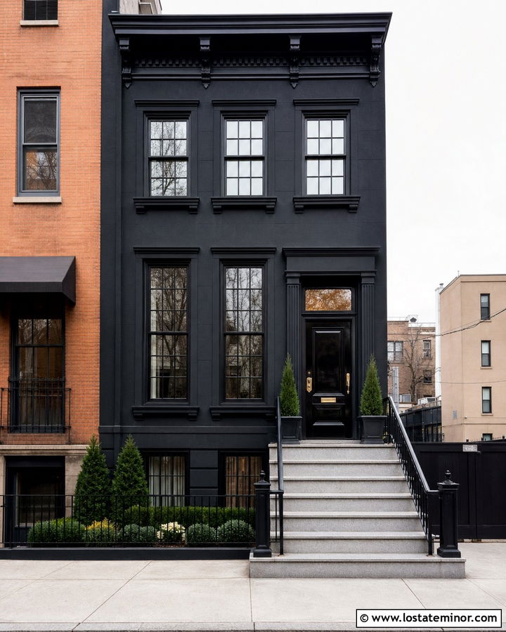 Jet Black Townhouse With Granite Steps - 30 Jet Black House Design With Steps Ideas